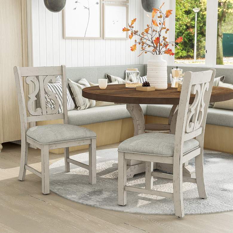 Image 5 Bloombury Gray Fabric and White Wood Dining Chair more views