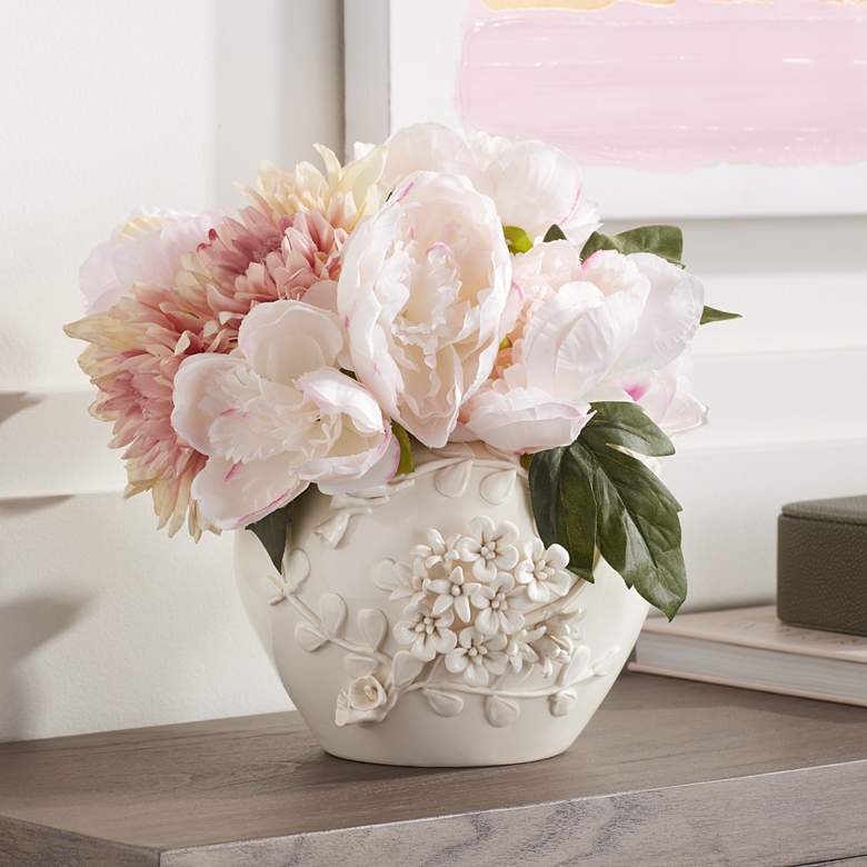 Image 1 Bloomer 8 3/4" Wide White Glazed Floral Decorative Vase