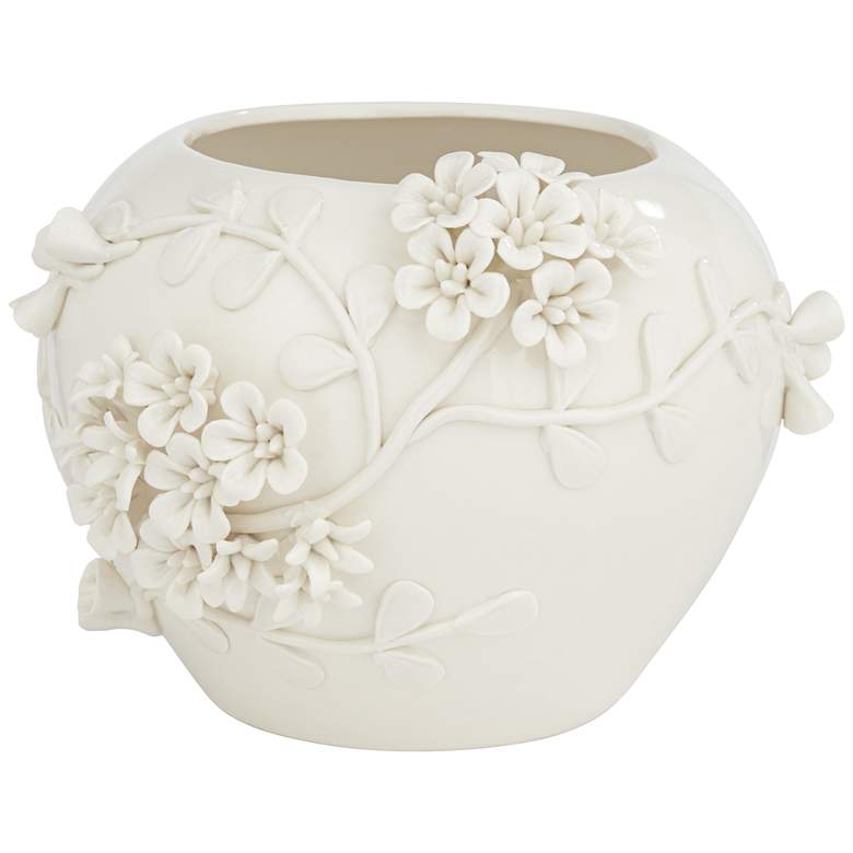 Image 5 Bloomer 8 3/4" Wide White Glazed Floral Decorative Vase more views