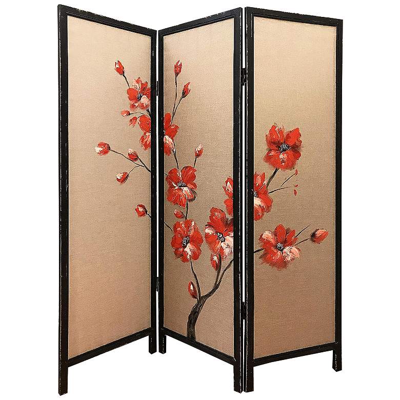 Image 2 Blooming 60" Wide Red Poppy 3-Panel Screen/Room Divider