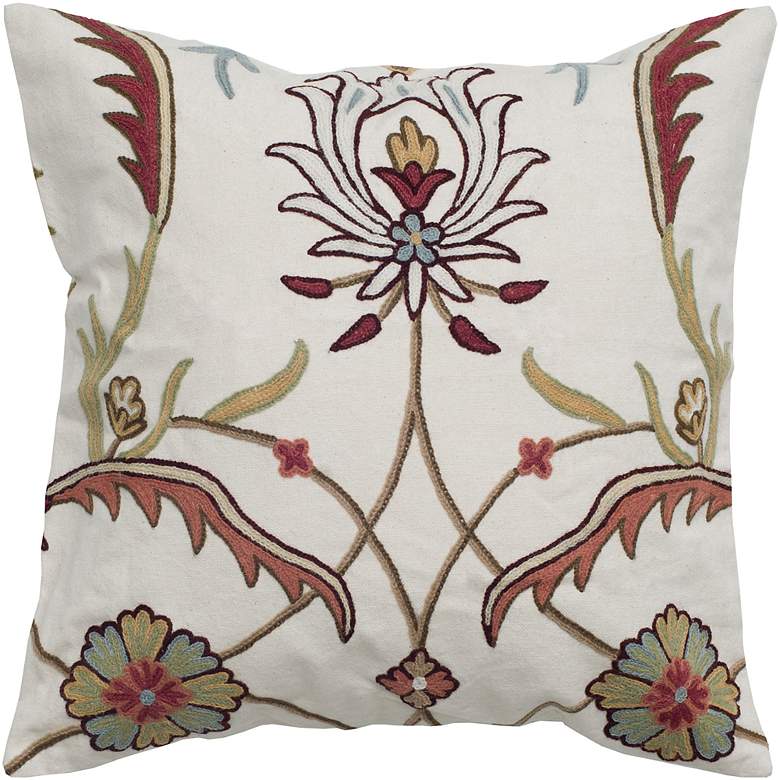 Image 1 Blooming Fields Embroidered 20 inch Square Throw Pillow
