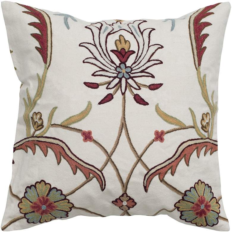 Image 1 Blooming Fields Embroidered 20" Square Throw Pillow