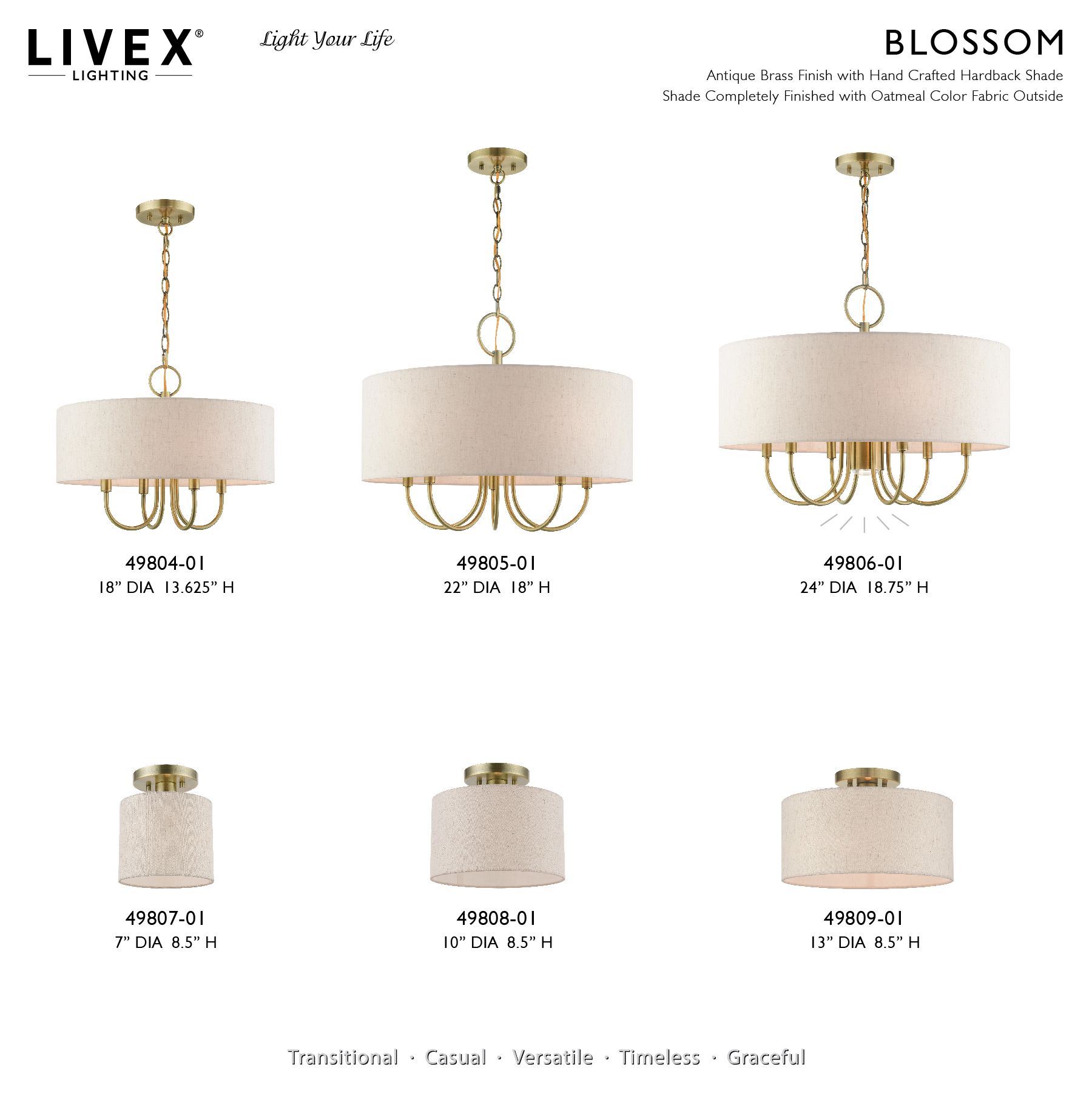 Blossom 1 Light Antique Brass Petite Semi-Flush