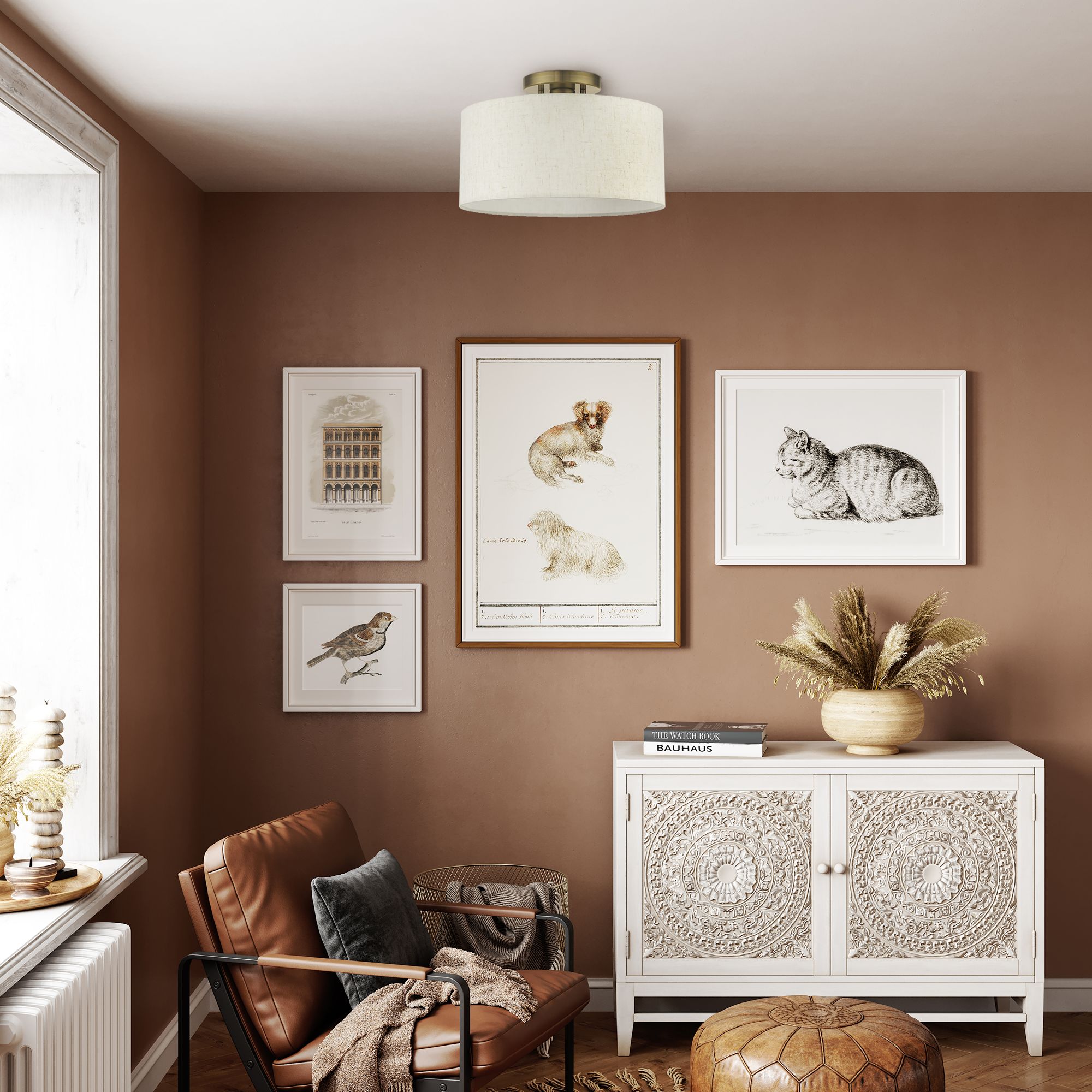 Blossom 13" Wide Antique Brass Drum Ceiling Light