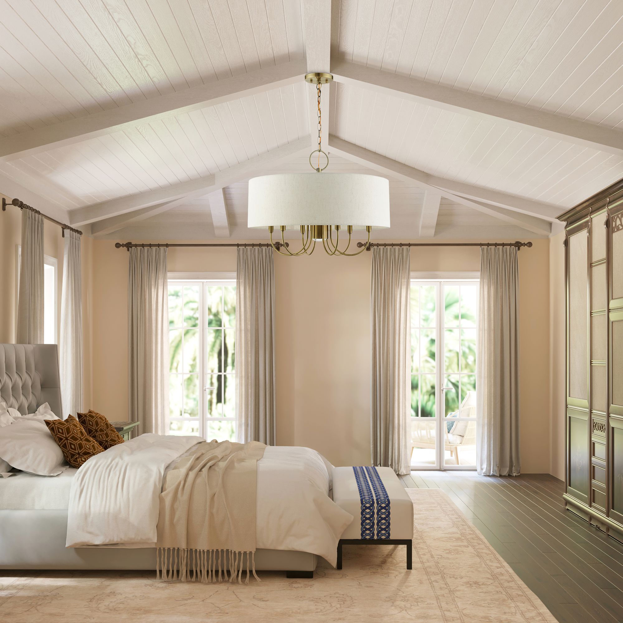 Blossom 24" Wide Antique Brass Drum Chandelier in scene