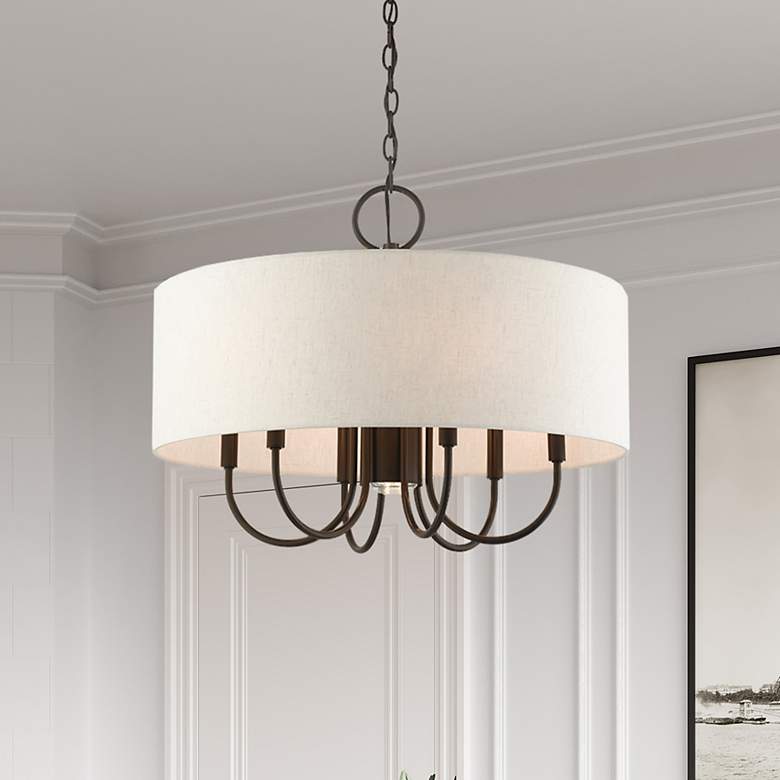Image 1 Blossom 24" Wide English Bronze Drum Pendant Light