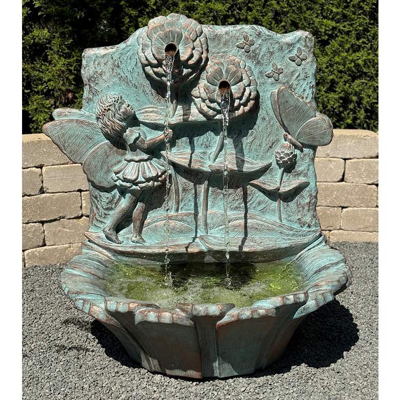 Image 1 Blossom 37" High Bronze Patina Outdoor LED Wall Fountain