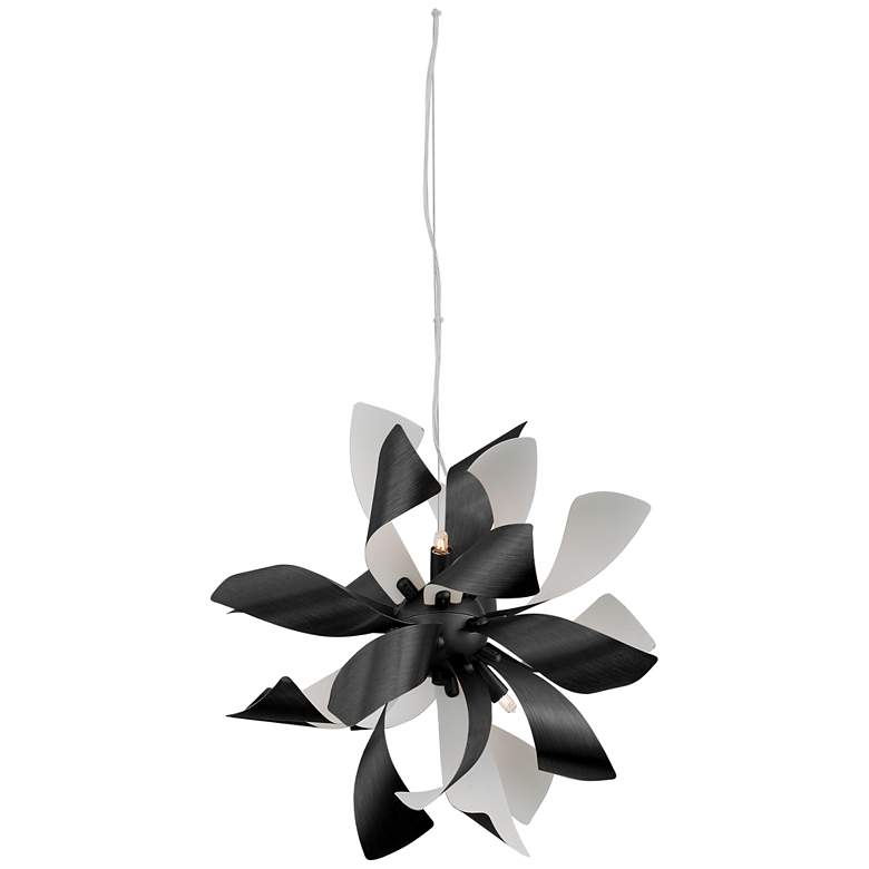 Image 1 Blossom 6-Light Decorative Floral Windmill Matte Black Pendant Light
