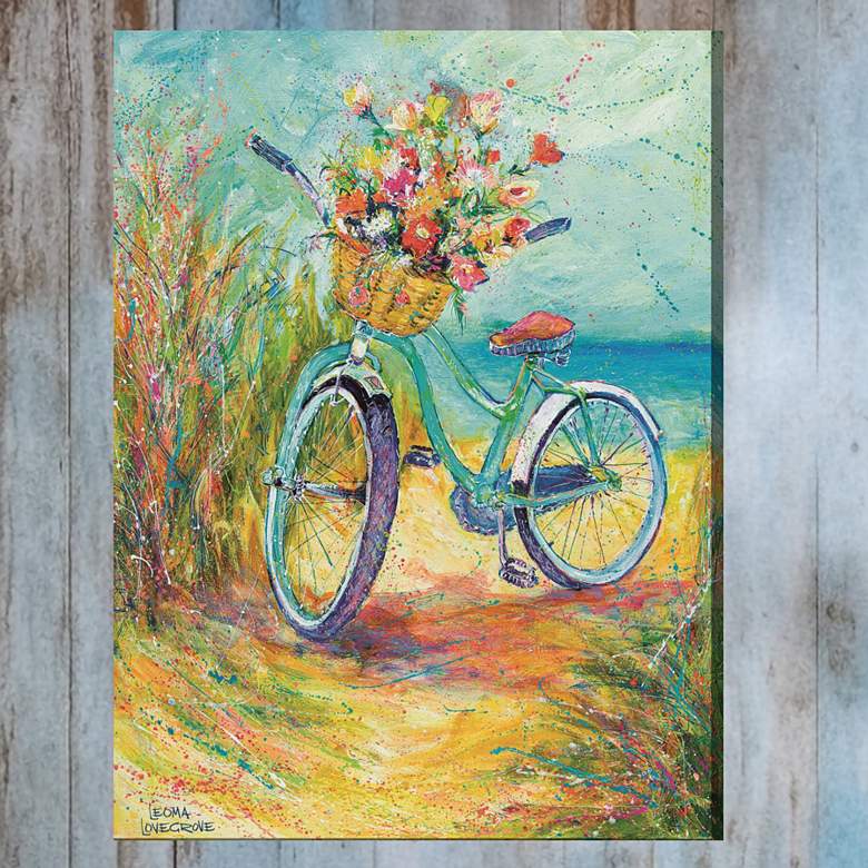 Image 1 Blossom Bike 40" High Rectangular Outdoor Canvas Wall Art