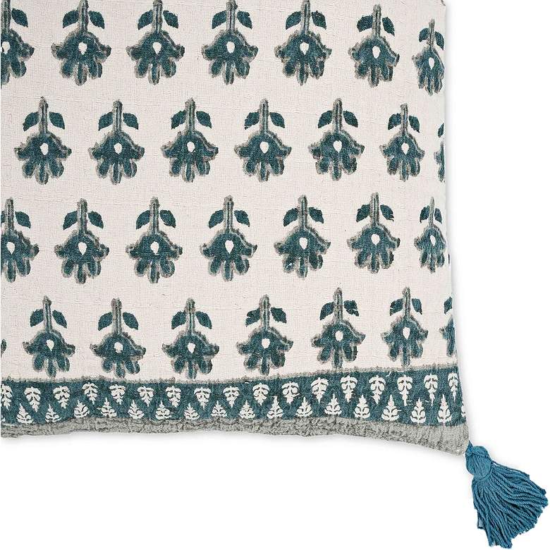 Image 2 Blossom Blue Printed Cotton Tassel 20" Accent Cushion more views