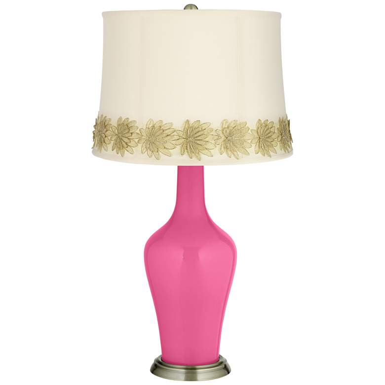 Image 1 Blossom Pink Anya Table Lamp with Flower Applique Trim