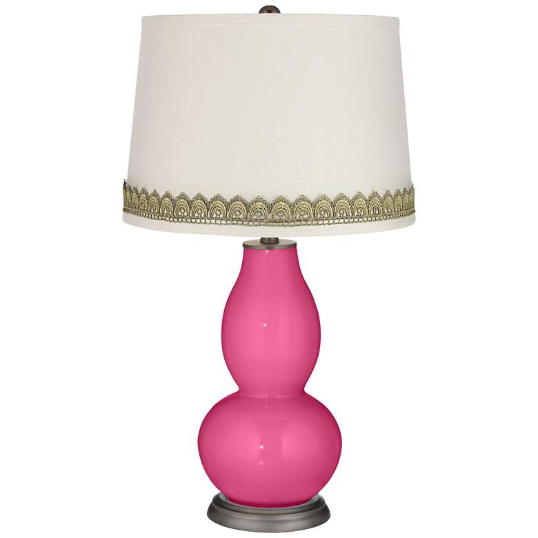 Image 1 Blossom Pink Double Gourd Table Lamp with Scallop Lace Trim