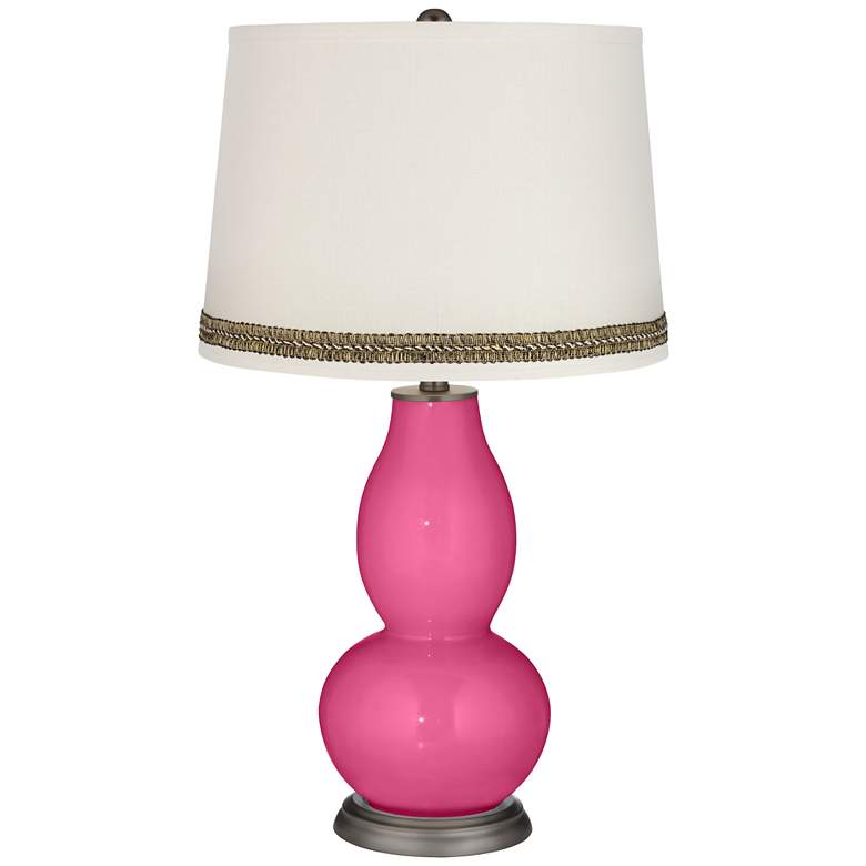 Image 1 Blossom Pink Double Gourd Table Lamp with Wave Braid Trim