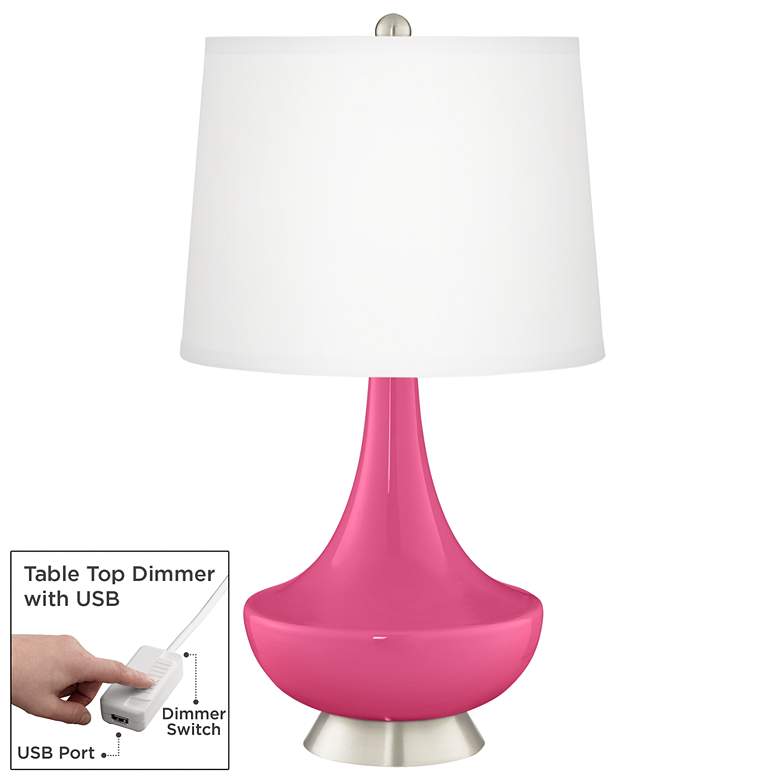 Image 1 Blossom Pink Gillan Glass Table Lamp with Dimmer