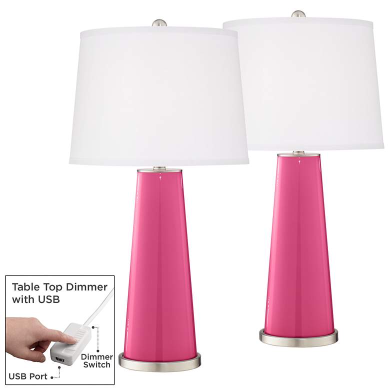 Image 1 Blossom Pink Leo Table Lamp Set of 2 with Dimmers