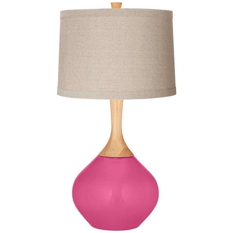 Image 1 Blossom Pink Natural Linen Drum Shade Wexler Table Lamp