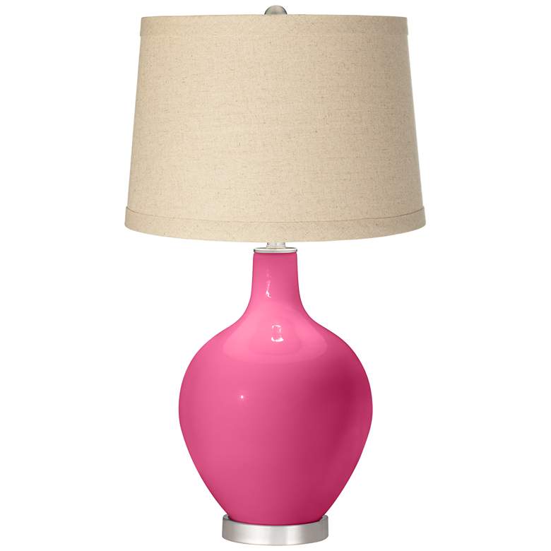 Image 1 Blossom Pink Oatmeal Linen Shade Ovo Table Lamp