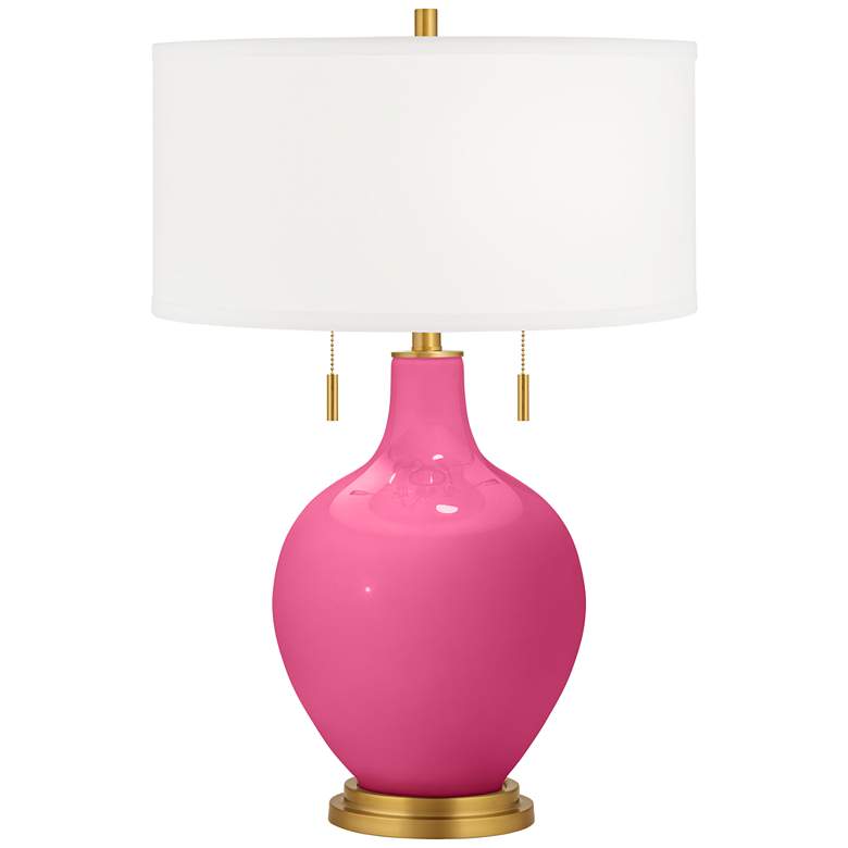 Image 2 Blossom Pink Toby Brass Accents Table Lamp with Dimmer