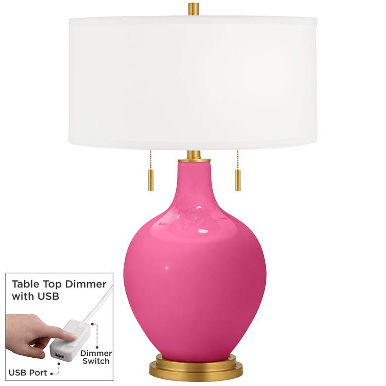 Image 1 Blossom Pink Toby Brass Accents Table Lamp with Dimmer