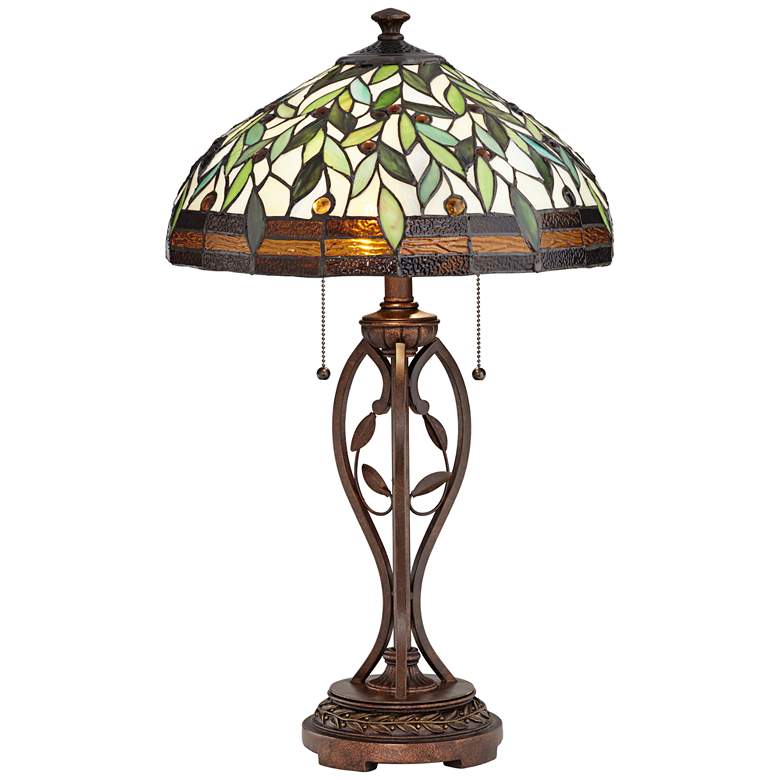 Image 2 Blossoming Leaf Vine 26" Bronze Tiffany Lamp with Table Top Dimmer