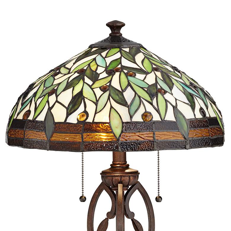Blossoming Leaf Vine Bronze Tiffany Lamp with Table Top Dimmer more views