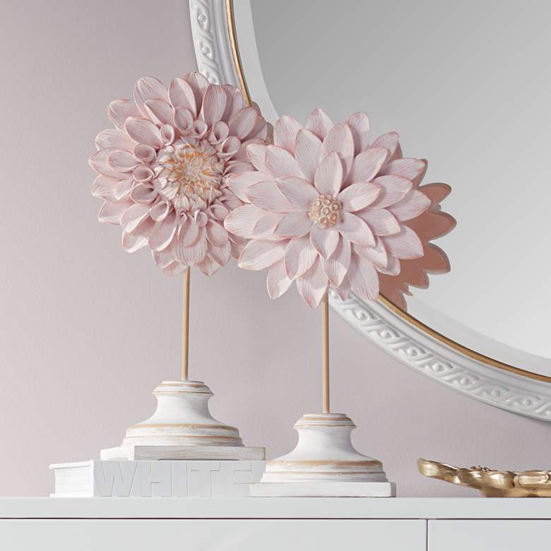 Image 1 Blossoming Petals 13 inch High Pink Flower Sculpture Set of 2