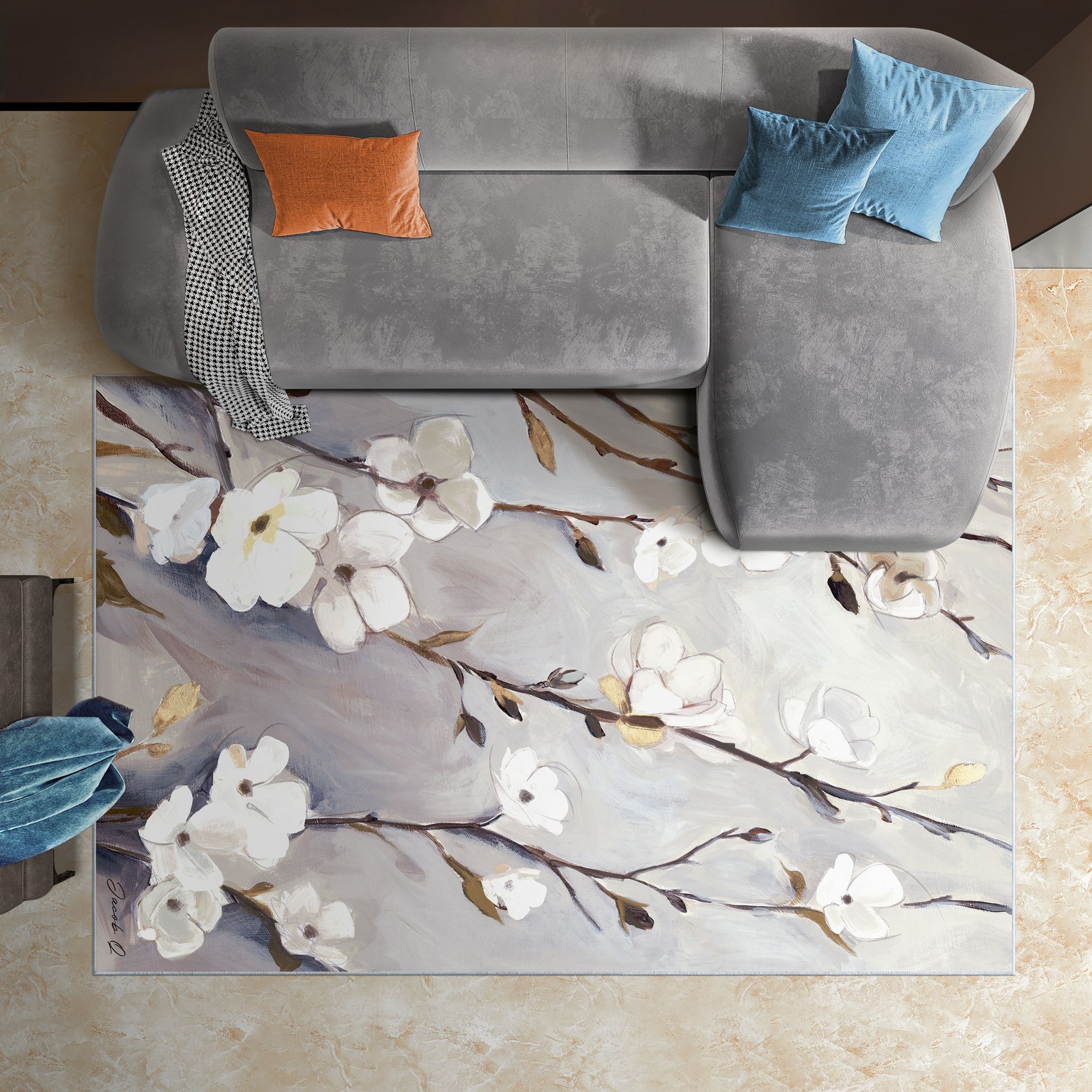 Image 2 Blossoming Up II Washable Flowers Art Area Rug size 5'x8' more views