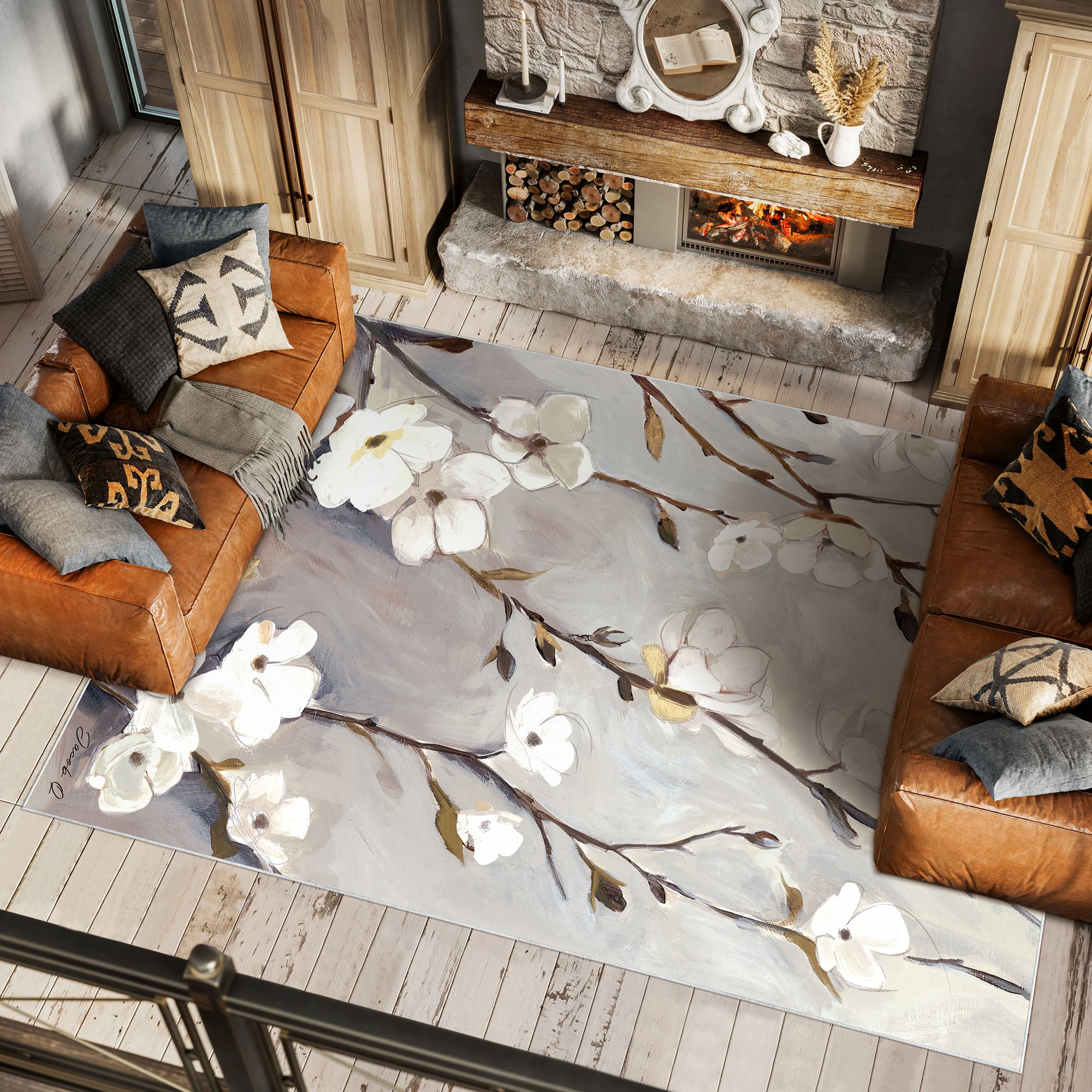 Image 2 Blossoming Up II Washable Flowers Art Area Rug size 8'x10' more views