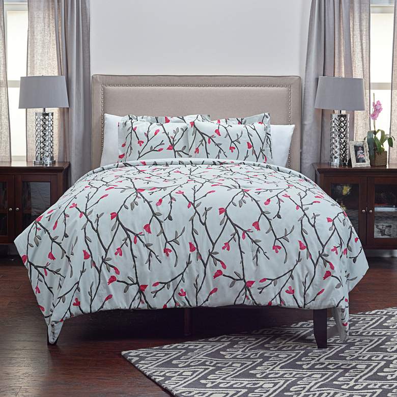 Image 1 Blossoms and Blooms 3-Piece Ivory Queen Comforter Set