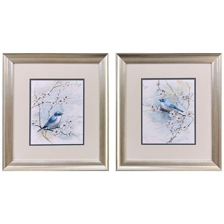 Image 1 Blossoms & Bluebird 16"W x 18"H Traditional Framed Art Set of 2