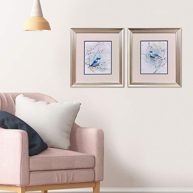 Image 4 Blossoms & Bluebird 16"W x 18"H Traditional Framed Art Set of 2 more views