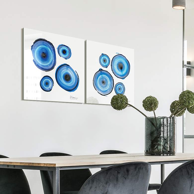 Image 7 Blue Abstract 48" Wide 2-Piece Tempered Glass Wall Art Set more views