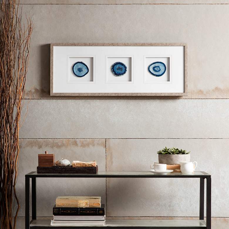 Image 1 Blue Agate Trio Stone 34" High Framed Graphic Wall Art