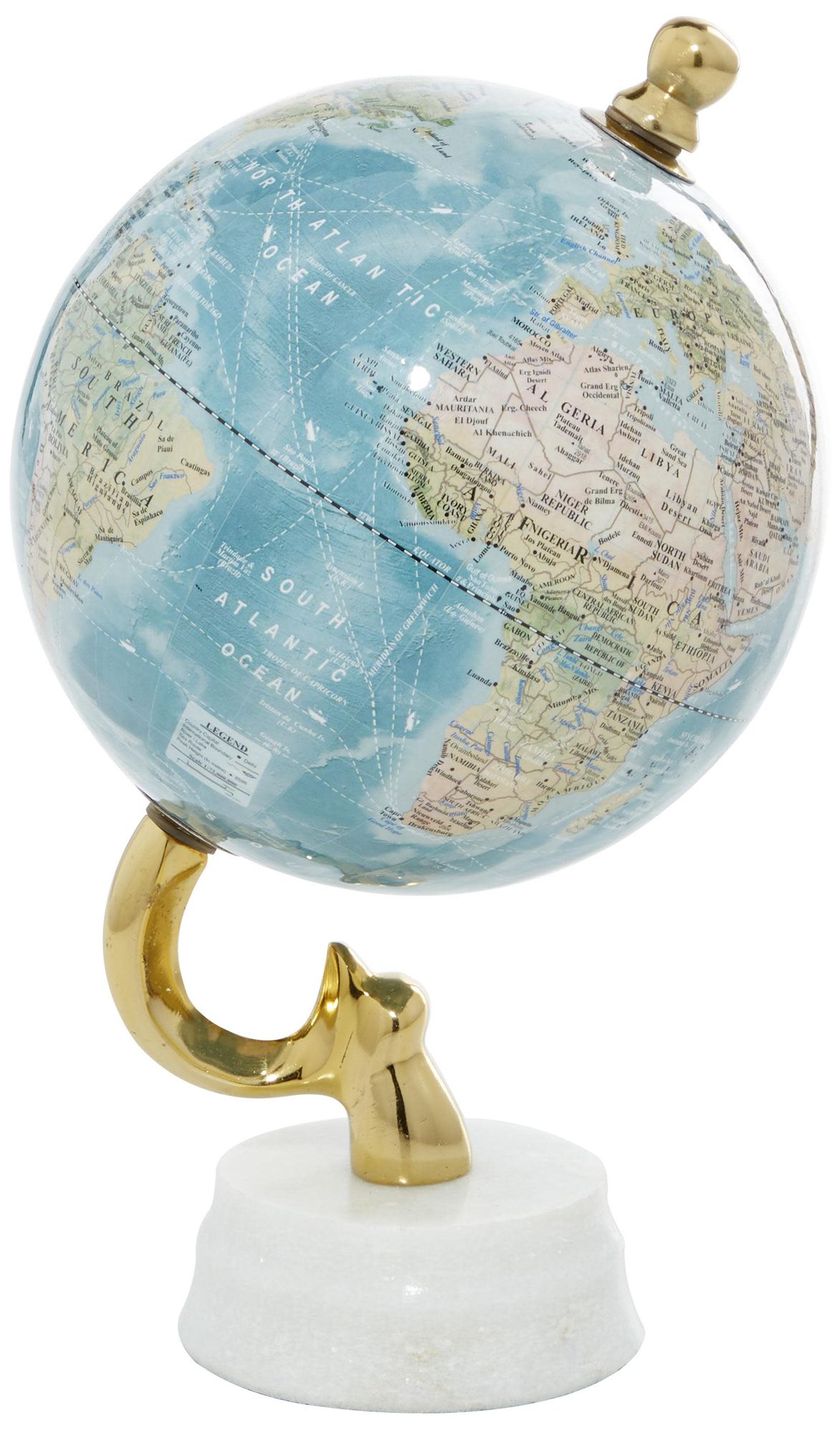 Image 2 Blue Aluminum Metal Coastal Globe, 6" x 6" x 11"