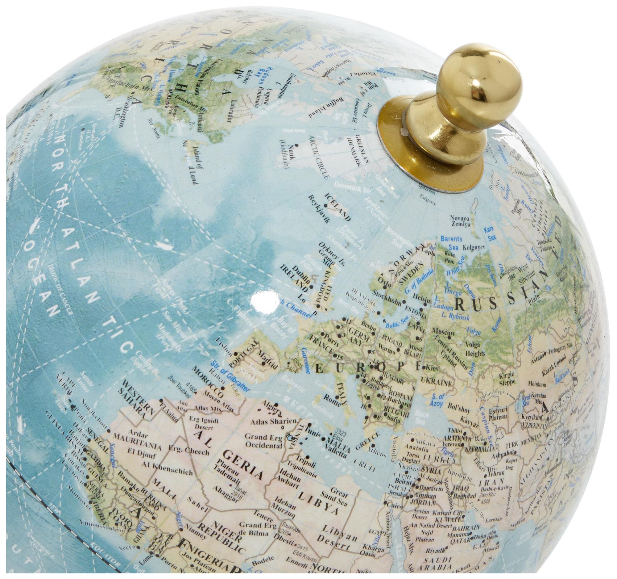 Image 4 Blue Aluminum Metal Coastal Globe, 6" x 6" x 11" more views