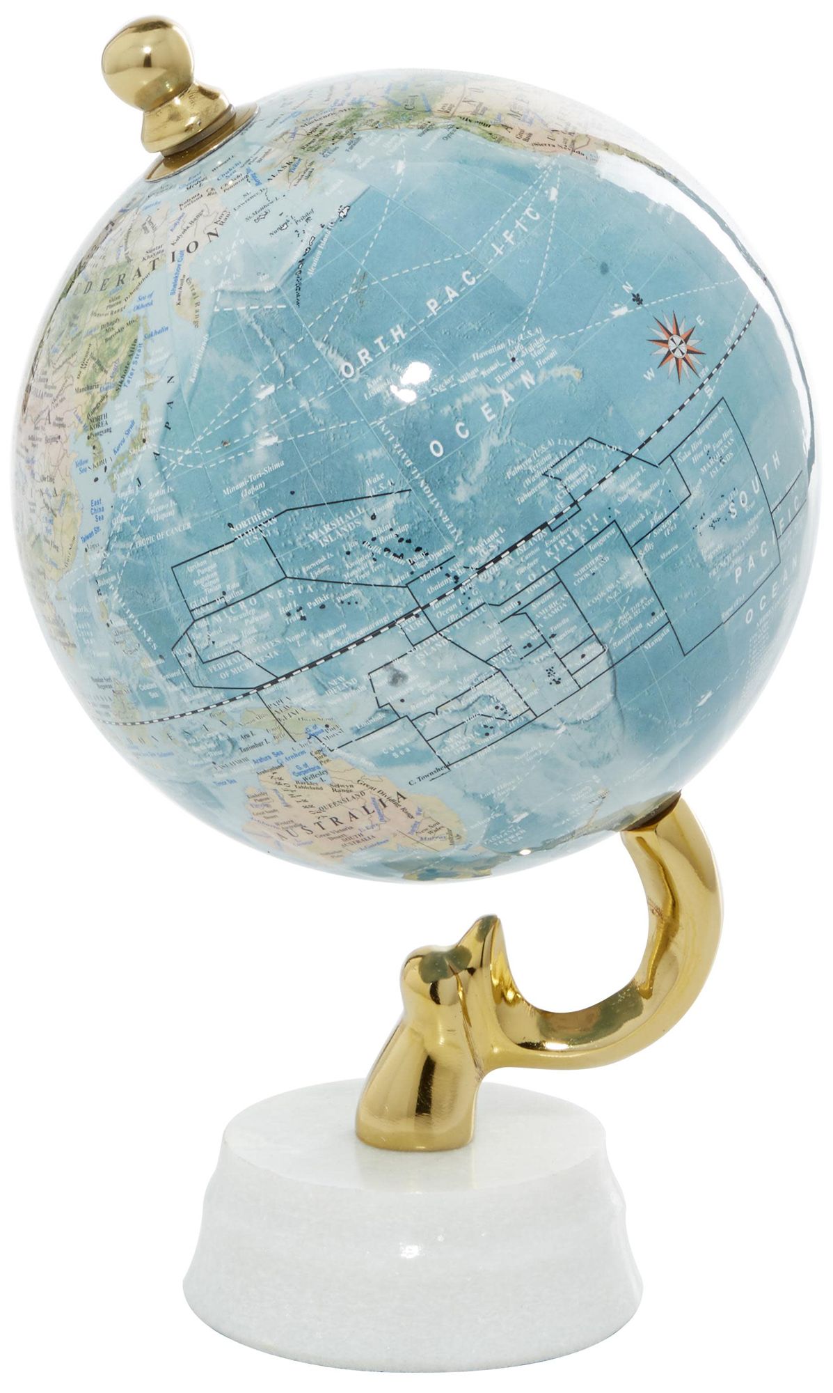 Image 6 Blue Aluminum Metal Coastal Globe, 6" x 6" x 11" more views