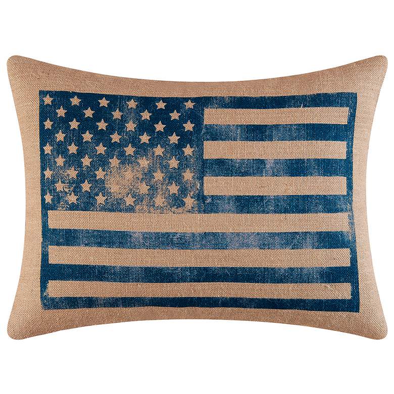 Image 1 Blue American Flag 18 inch x 24 inch Decorative Burlap Pillow