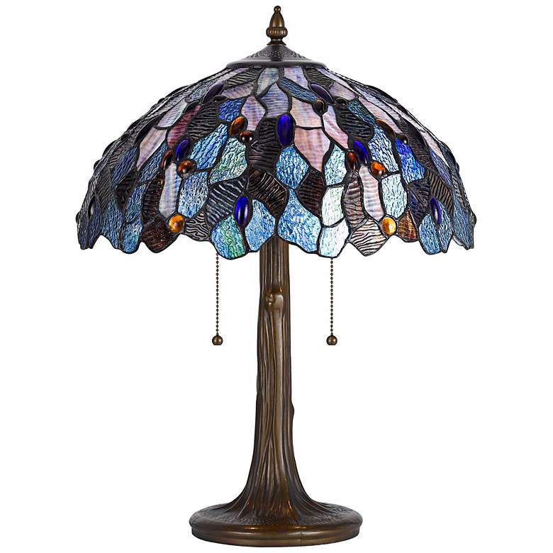 Image 2 Blue And Antique Brass 22 1/2" High Tiffany Accent Lamp