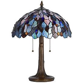 Image2 of Blue And Antique Brass 22 1/2" High Tiffany Accent Lamp