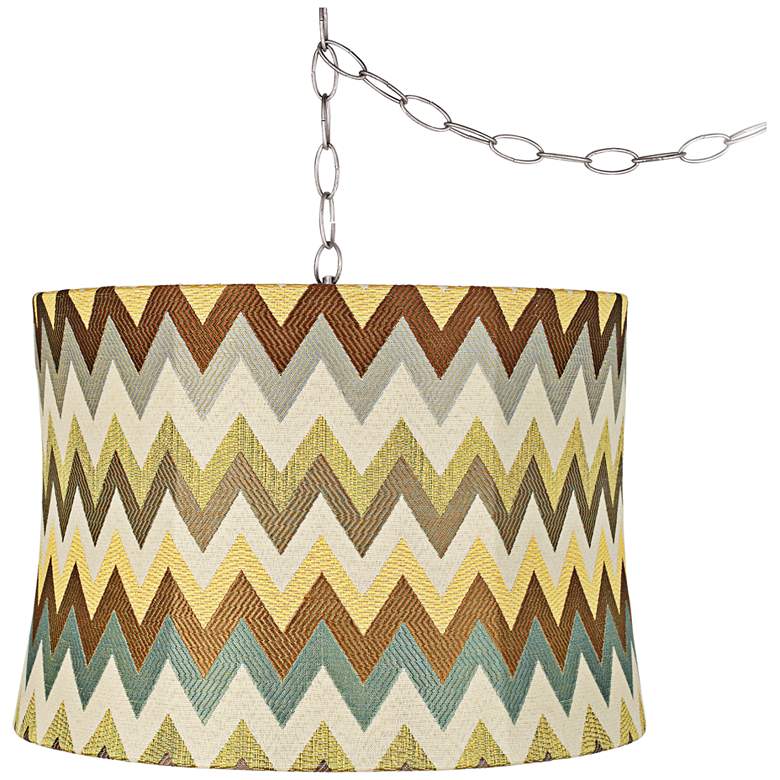 Image 1 Blue and Brown Chevron 16 inchW Steel Plug-In Swag Chandelier