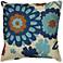 Blue and Cream Floral Embroidered 18" Square Throw Pillow