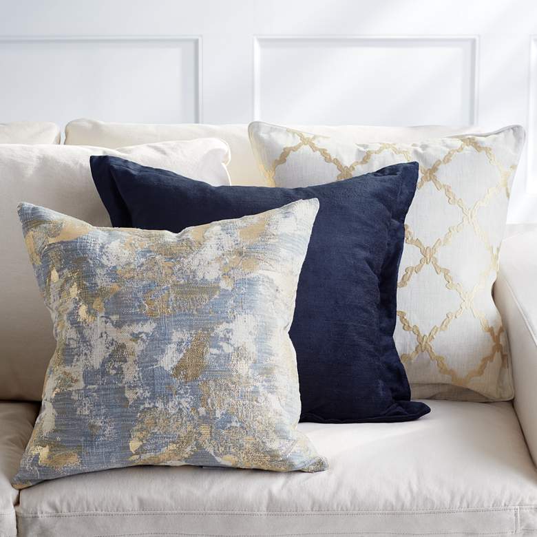 Image 1 Blue and Gold 22 inch Square Decorative Pillows Set of 3