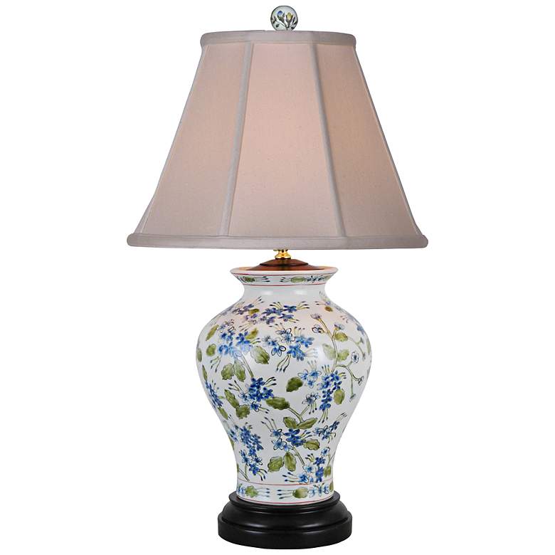 Image 2 Blue and Green Floral 24" High Porcelain Vase Table Lamp