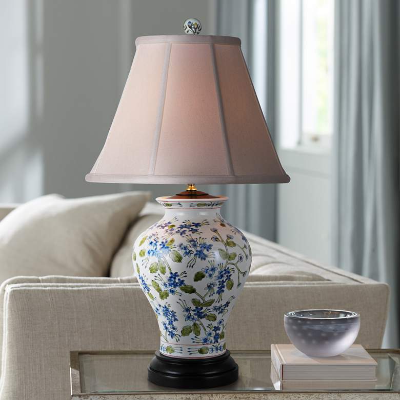 Image 1 Blue And Green Floral Porcelain Vase Table Lamp