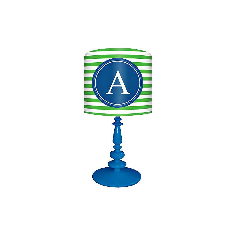 Image 1 Blue And Green "A" Striped Monogram Kids Table Lamp