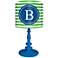 Blue And Green "B" Striped Monogram Kids Table Lamp