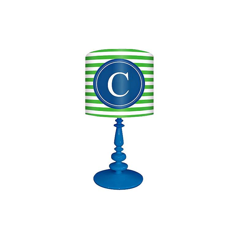 Image 1 Blue And Green "C" Striped Monogram Kids Table Lamp