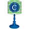 Blue And Green "C" Striped Monogram Kids Table Lamp