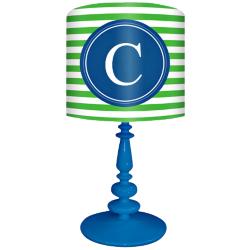 Blue And Green &quot;C&quot; Striped Monogram Kids Table Lamp
