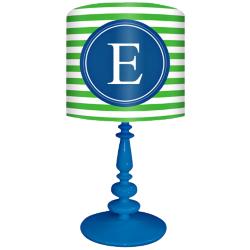 Blue And Green &quot;E&quot; Striped Monogram Kids Table Lamp